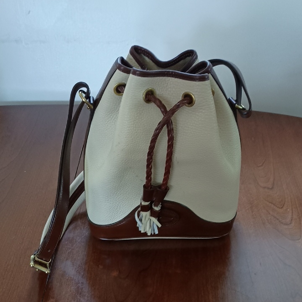 Elegant Cream and Brown Bucket Bag